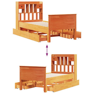 vidaXL Lit en bois massif avec étagère sans matelas Marron ciré 100x200 cm
