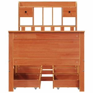 vidaXL Lit en bois massif avec étagère sans matelas Marron ciré 100x200 cm
