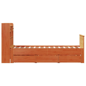vidaXL Lit en bois massif avec étagère sans matelas Marron ciré 100x200 cm