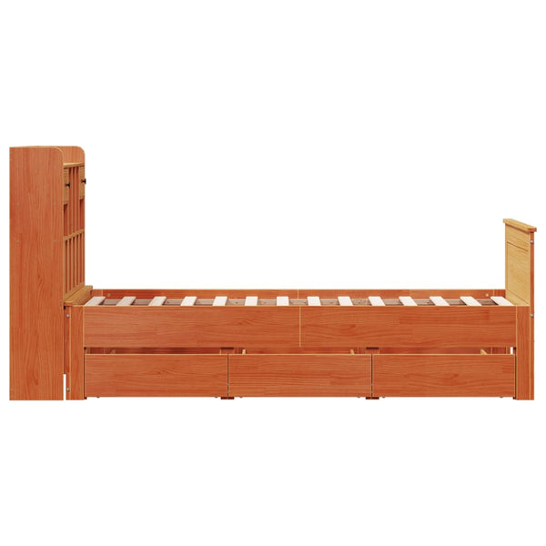 vidaXL Lit en bois massif avec étagère sans matelas Marron ciré 100x200 cm
