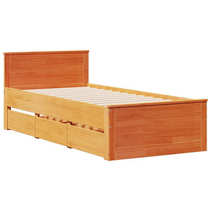 vidaXL Lit en bois massif avec étagère sans matelas Marron ciré 100x200 cm