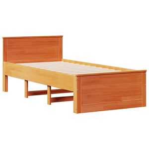 vidaXL Lit en bois massif avec étagère sans matelas Marron ciré 100x200 cm