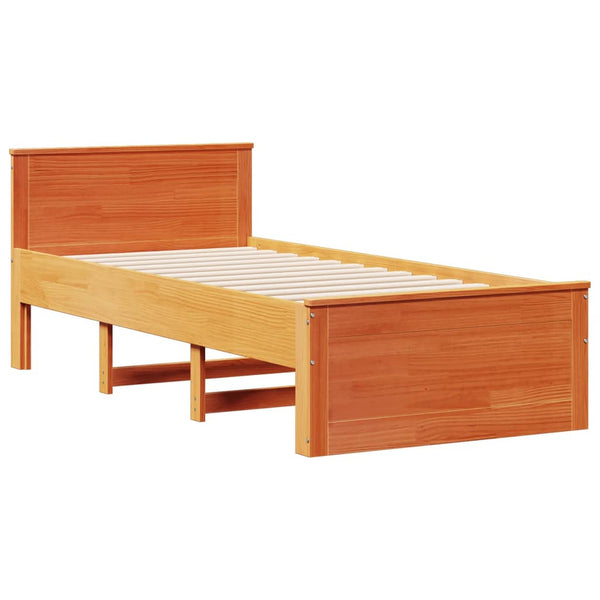 vidaXL Lit en bois massif avec étagère sans matelas Marron ciré 100x200 cm