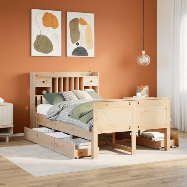 Massivholzbett 135x190 cm mit Regal Kiefer