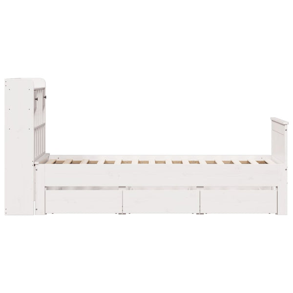 Massivholzbett Kiefer mit Regal Weiß 90x190 cm