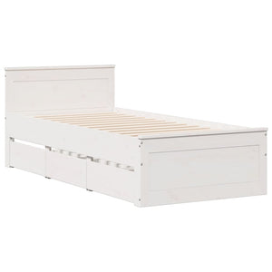 Massivholzbett Kiefer mit Regal Weiß 90x190 cm