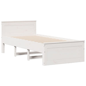 Massivholzbett Kiefer mit Regal Weiß 90x190 cm
