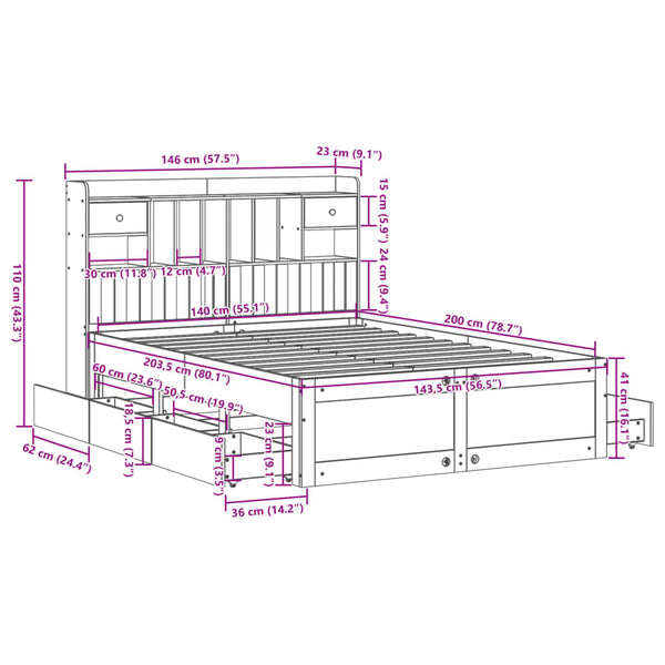 Massivholzbett 140x200 Kiefer mit Regal