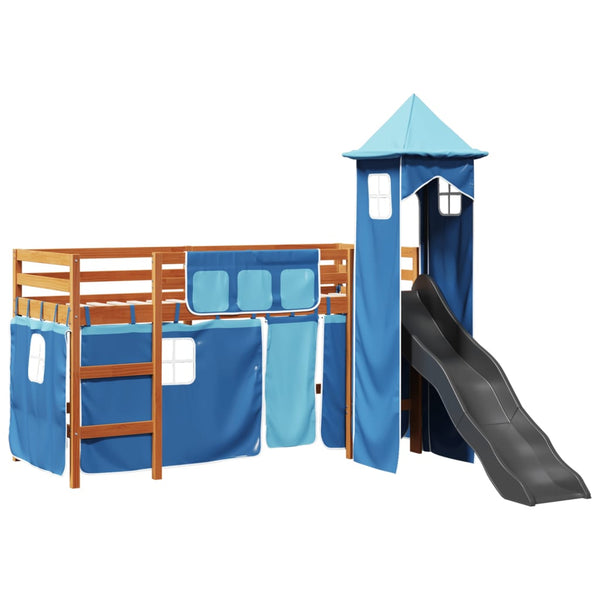Kinderhochbett mit Turm Blau 80x200 cm Kiefer