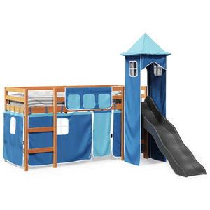 Kinderhochbett mit Turm Blau 80x200 cm Kiefer
