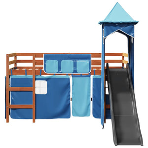 Kinderhochbett mit Turm Blau 80x200 cm Kiefer
