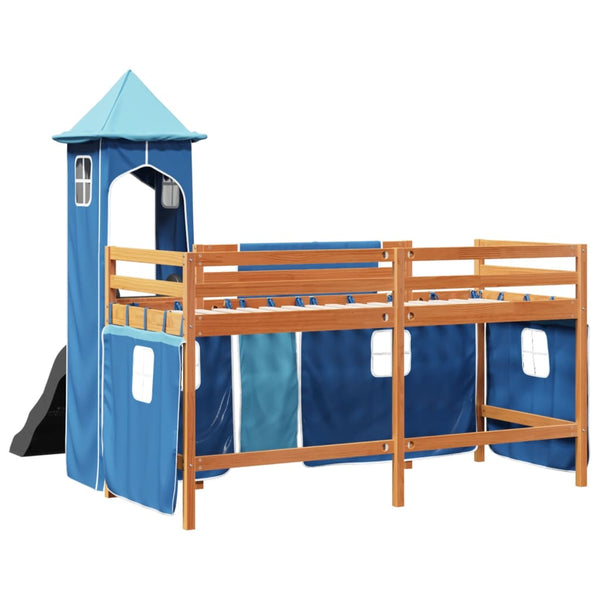 Kinderhochbett mit Turm Blau 80x200 cm Kiefer