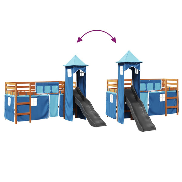 Kinderhochbett mit Turm Blau 80x200 cm Kiefer