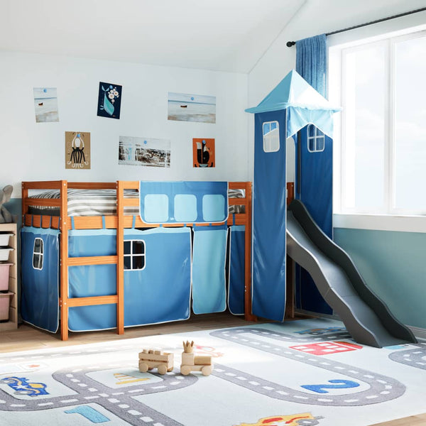 Kinderhochbett mit Turm Blau 80x200 cm Kiefer