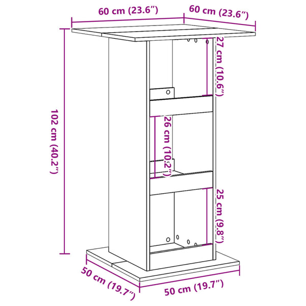 Bartisch Betongrau mit Ablagen 60x60x102 cm