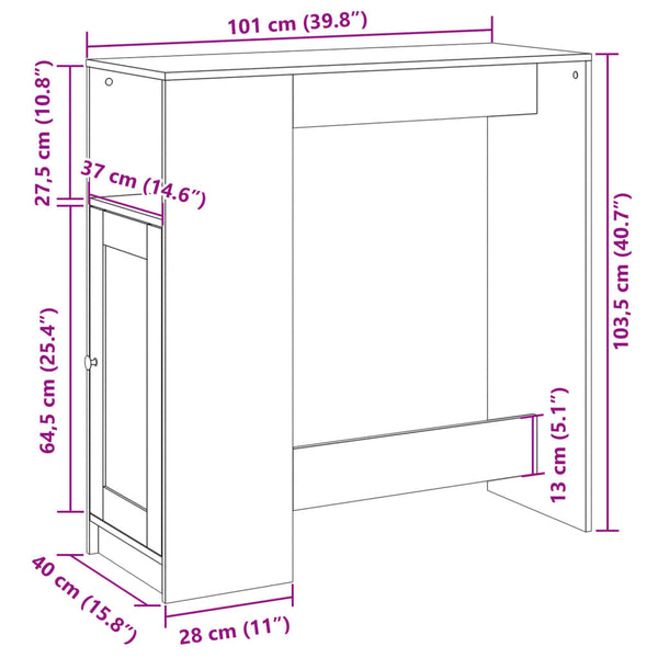 Bartisch mit Regal Betongrau 101 cm