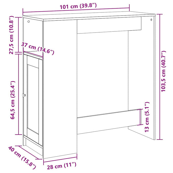 Bartisch mit Regal Grau Sonoma 101 cm