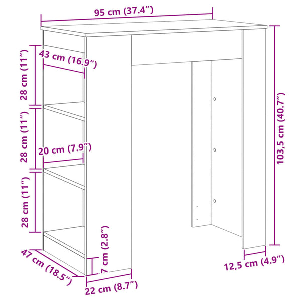 Bartisch mit Regal Weiß 95x47x103,5 cm