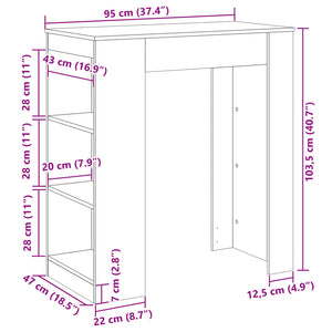 Bartisch mit Regal Grau Sonoma 95x47x103,5 cm