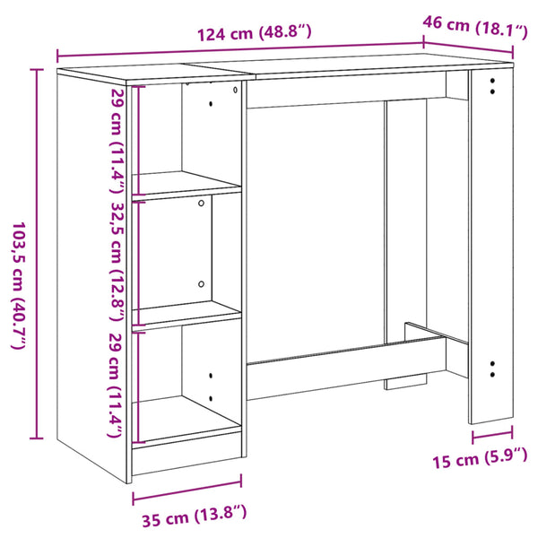 Bartisch mit Regal Betongrau 124 cm