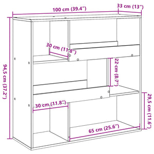 Bücherregal Raumteiler Räuchereiche 100x94,5 cm