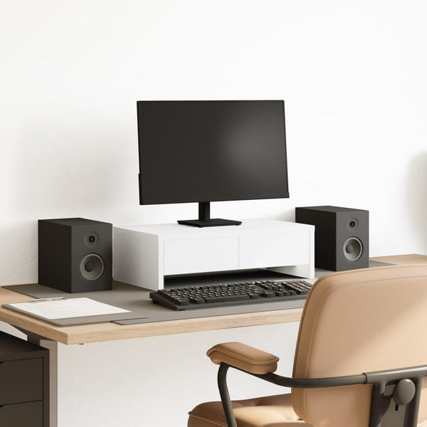 Monitorständer mit Schubladen, Weiß, 50cm