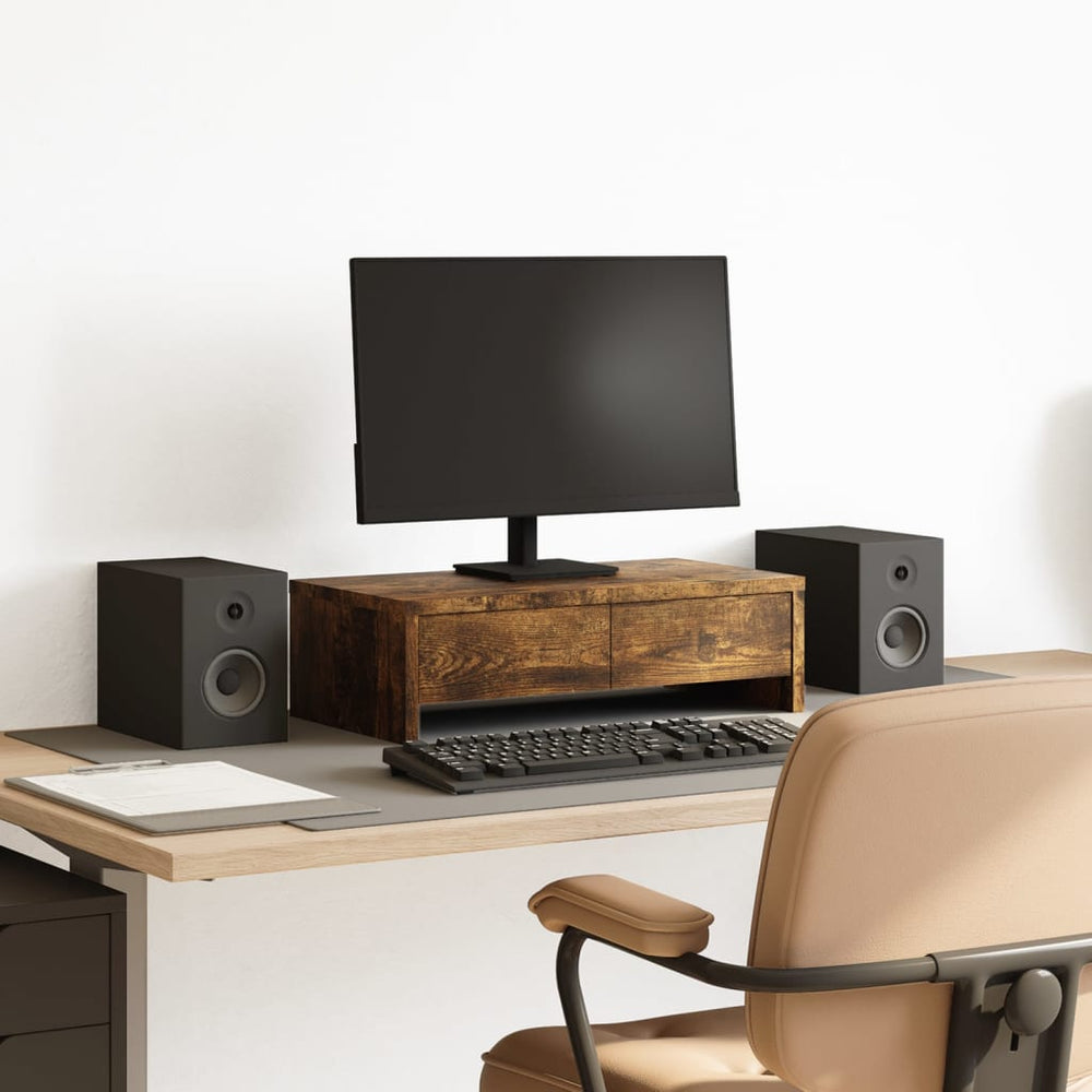 vidaXL Monitor Stand with Drawers Smoked Oak 50x27x15 cm