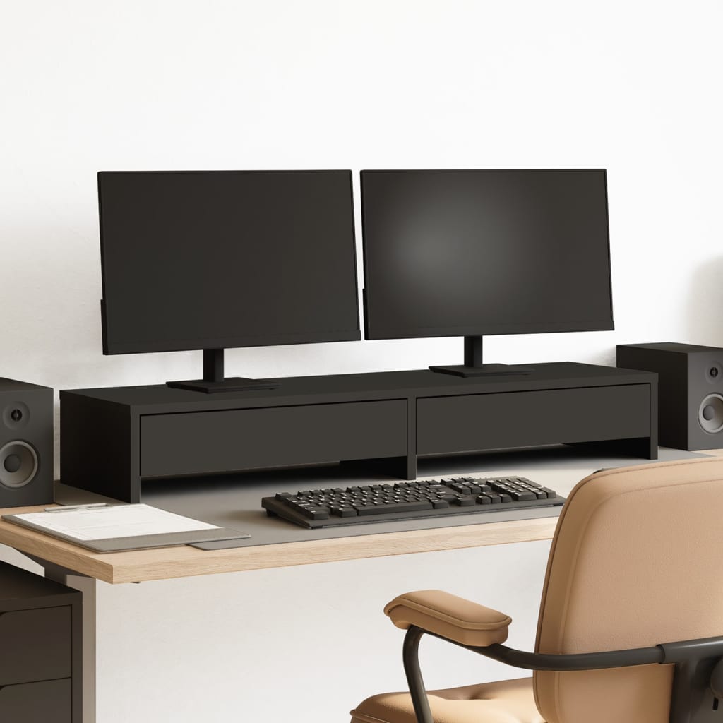 Monitorständer Schwarz mit Schubladen 100 cm