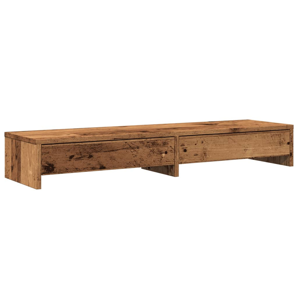 vidaXL Monitor Stand with Drawers Reclaimed Wood Look 100x27x15 cm