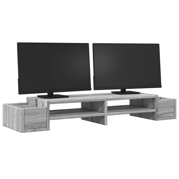 vidaXL Support d'écran avec espace de rangement Gris Sonoma 100x27x15 cm