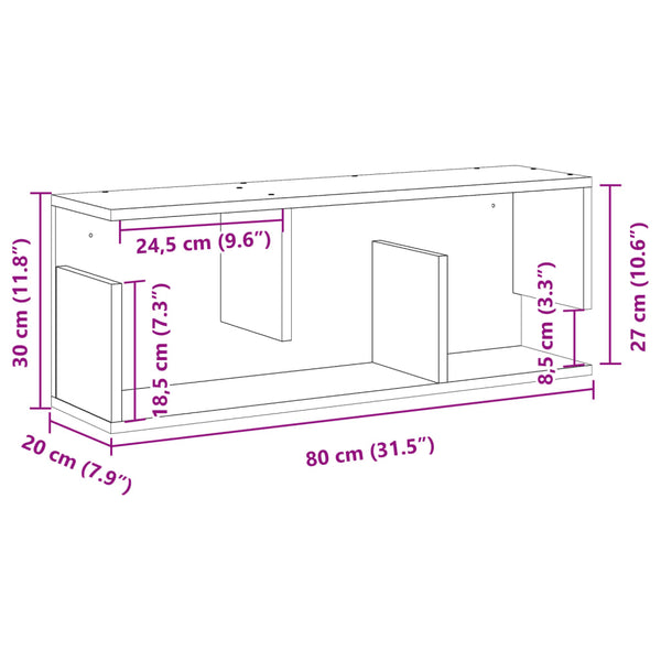 Wandschrank Schwarz 80x20x30 cm