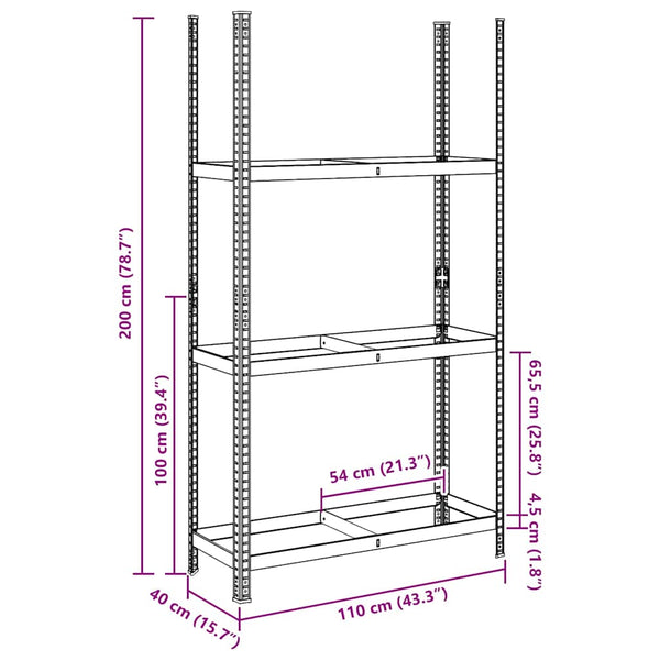 Reifenregal Stahl 110x40x200cm Silber