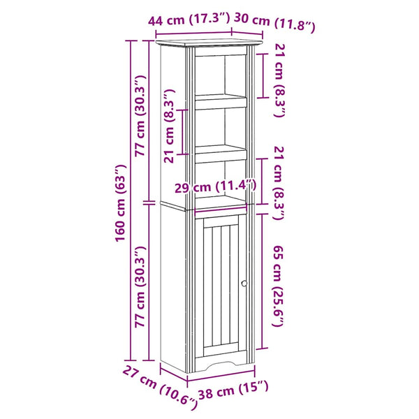 Badschrank BODO Weiß/Braun 44x30x160 cm
