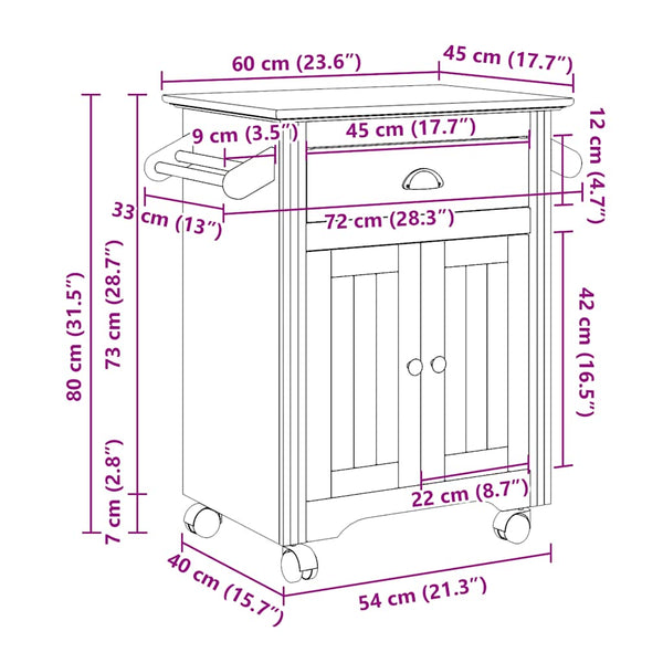 Chariot de cuisine vidaXL BODO Blanc 72x45x80 cm