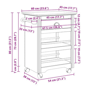 vidaXL Chariot de cuisine BODO gris 67,5x45x80 cm