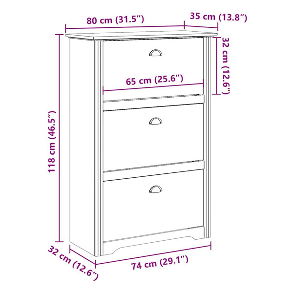 Schuhregal BODO Weiß/Braun 80x35x118 cm