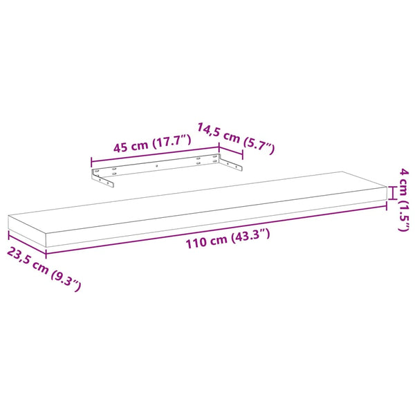 Schweberegale 4er Set, 110cm, Eiche
