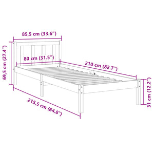 Massivholzbett Kiefer 80x210 cm Extra Lang