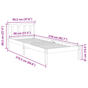 Massivholzbett 90x210 Kiefer extra lang