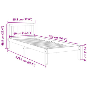 Massivholzbett 90x220 Kiefer extra lang
