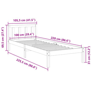Massivholzbett Extra Lang 100x220 Weiß