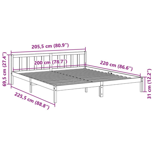 vidaXL Lit extra long en bois massif sans matelas 200x220 cm Pin