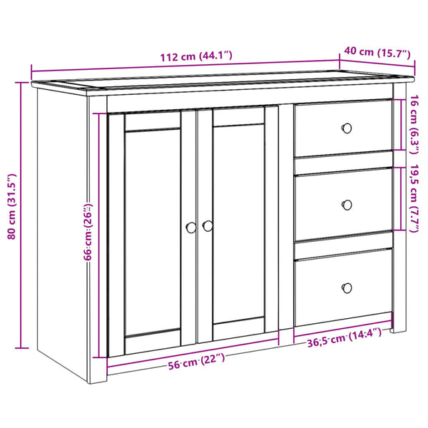 Kiefer Sideboard mit Schubladen 112 cm