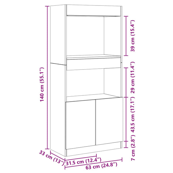 Highboard Braun Eichen-Optik 140 cm