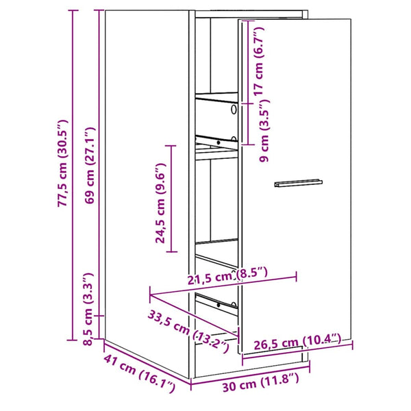 vidaXL Armoire de rangement chêne artisan 30x41x77,5 cm en bois d'ingénierie
