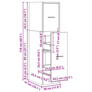 Apothekerschrank Grau Sonoma 30x41x118 cm