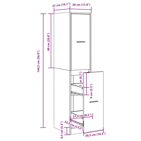 vidaXL Meuble de salle de bain gris béton 30x41x144,5 cm Bois d'ingénierie