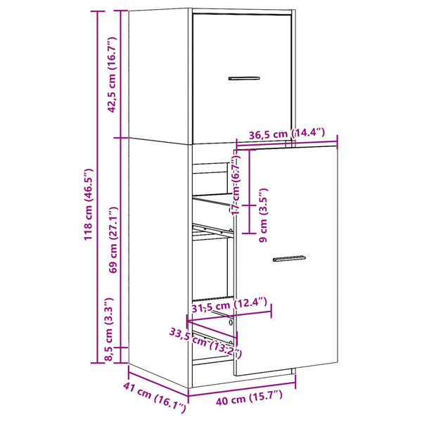 Schwarzer Apothekerschrank 40x41x118 cm