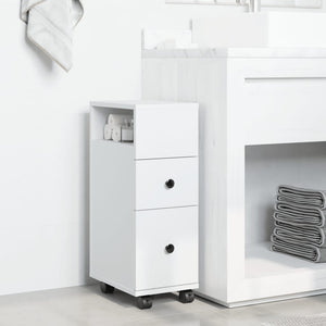 Schmaler Badschrank mit Rollen Weiß