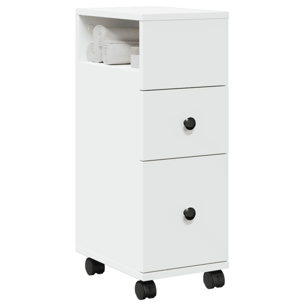 Schmaler Badschrank mit Rollen Weiß